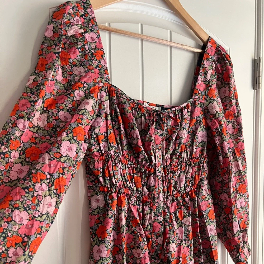 J. Crew Pink and Orange Floral Long Sleeve Dress - Picture 5 of 9